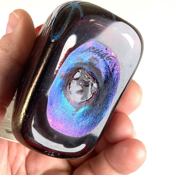 Robert Held Studio Signed Art Glass Vase Purple Swirl Iridescent w/Tag 3” High - Picture 6 of 13